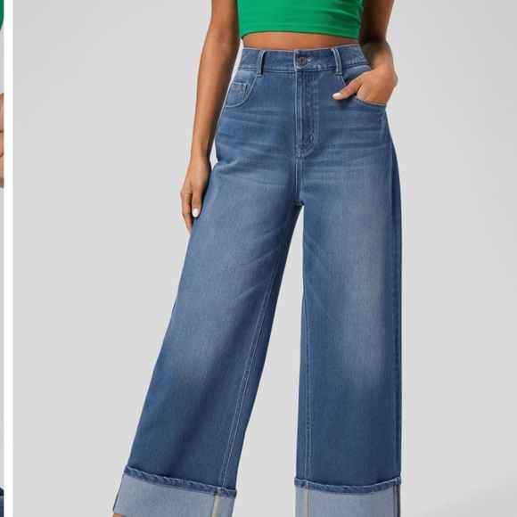 Halara Flex™ High Waisted Pockets Rolled Hem Wide Leg Washed Casual Jeans - Picture 4 of 11